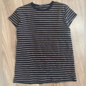 Brandy Melville Brown and Black Striped Crewneck Tee
